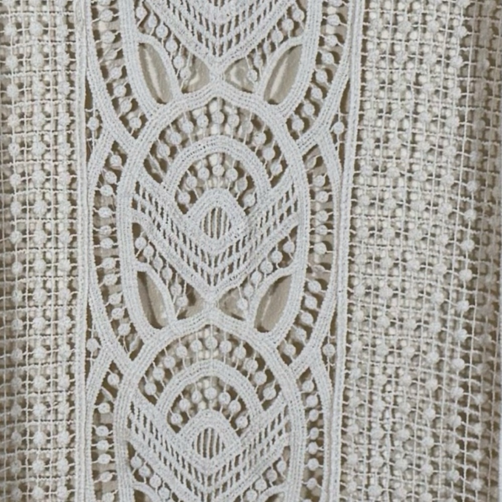 Le Moda Boho Crochet Open Front Cardigan/Beach Coverup M Ivory Romantic Beachy - Picture 4 of 7